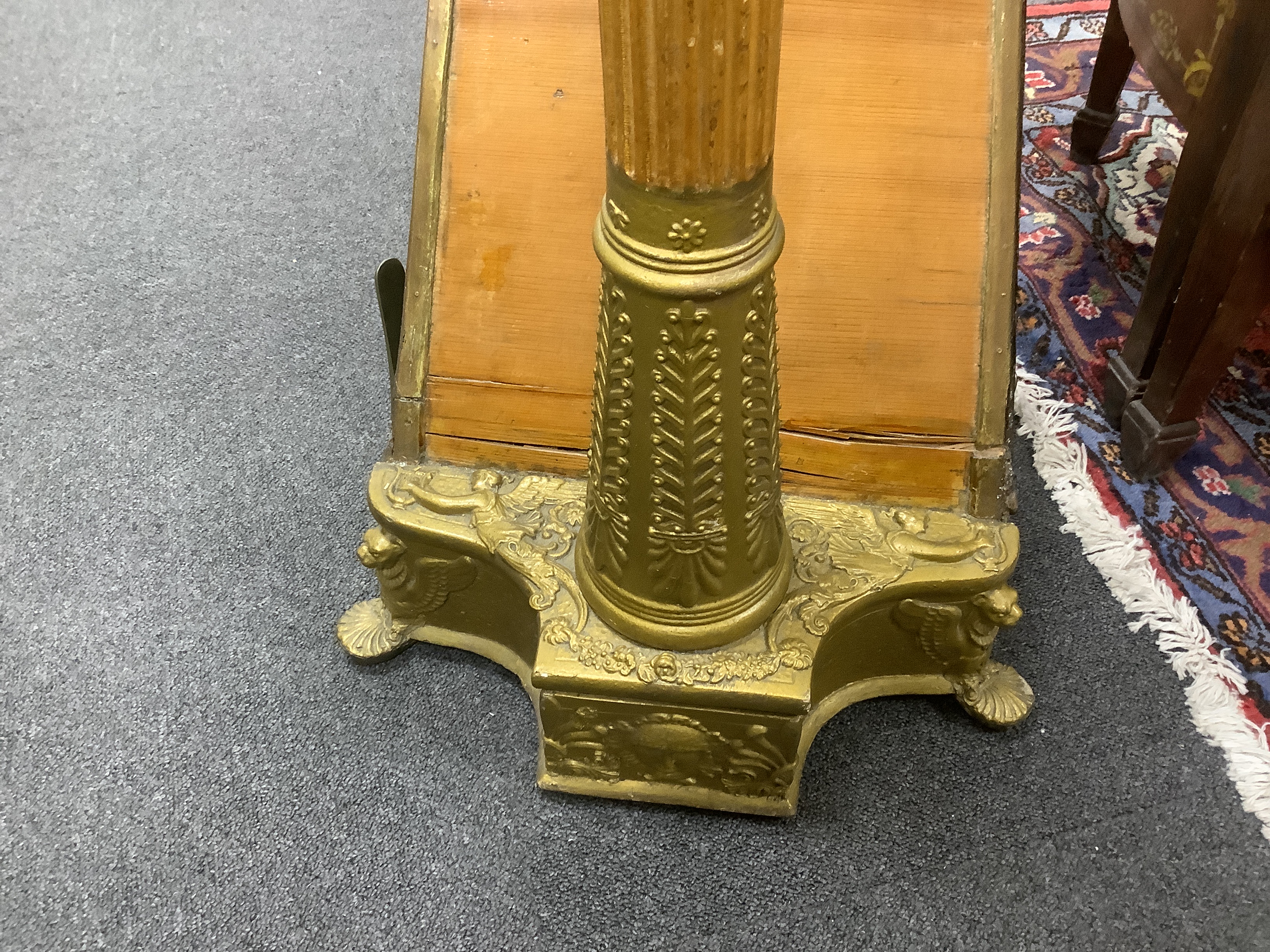 A seven pedal harp by Sebastian Erard, 18 Great Marlborough St. London, Patent N4164, cedar soundboard, fluted pillar with gilt Classical style capital, 170.5cm high